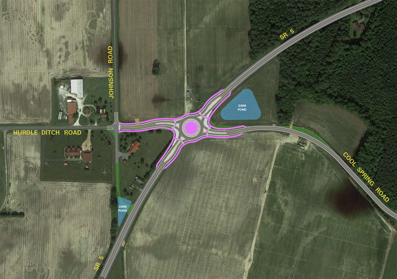 A rendering of DelDOT’s plan for the intersection of Harbeson Road, Cool Spring Road and Hurdle Creek Road. SOURCE: DELDOT